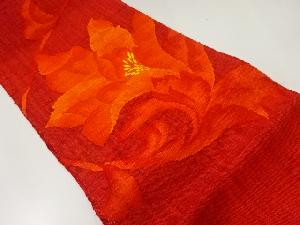 リサイクル　手織り真綿紬花唐草模様織出し名古屋帯